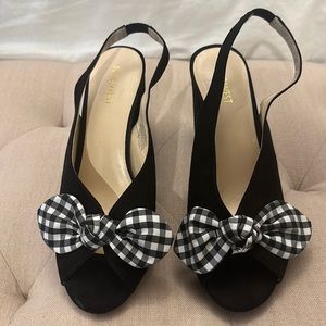 GUC Nine West black block heel slingback sandals w/gingham bow, retro, size 8.5